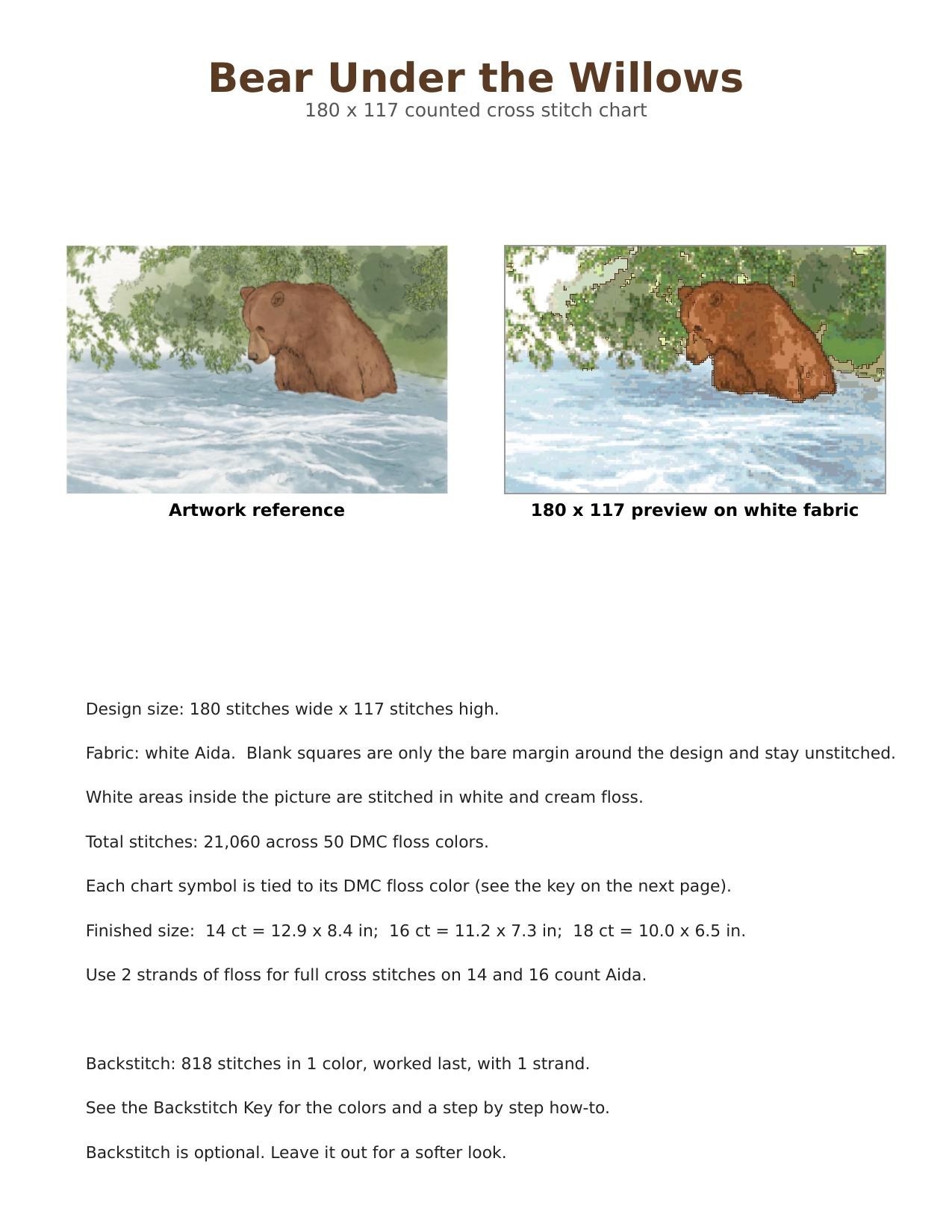 Bear Under the Willows Fat Bear Week 2026 Cross Stitch Pattern, Brooks Falls Katmai Alaska Watercolor Bear in the River PDF