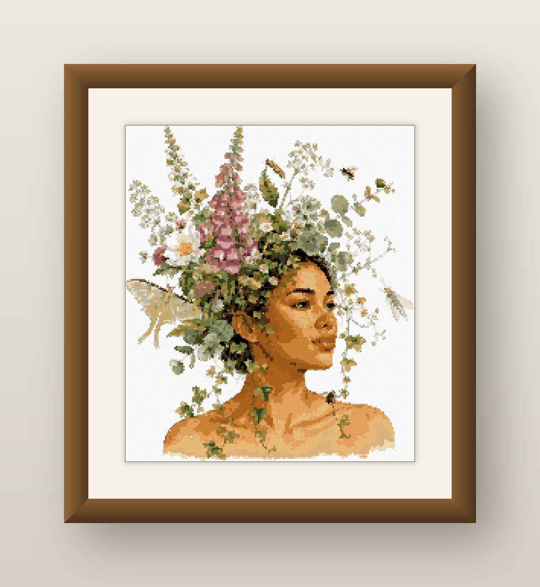 Flower Hair Woman Cross Stitch Pattern, Floral Portrait Fantasy PDF