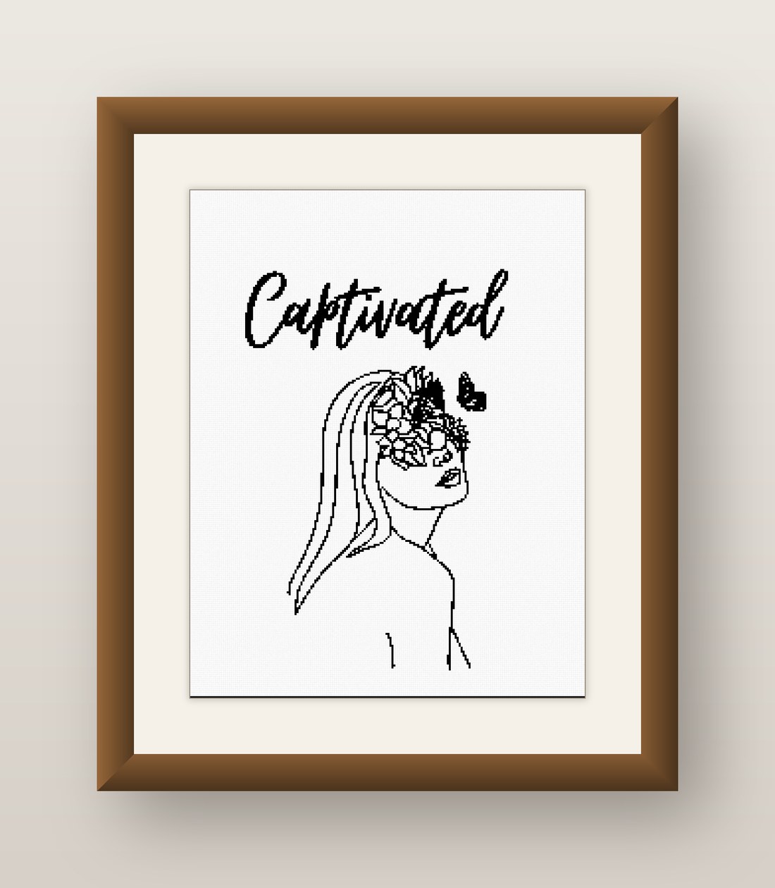 Captivated Cross Stitch Pattern, Minimalist Floral Line Art Woman PDF