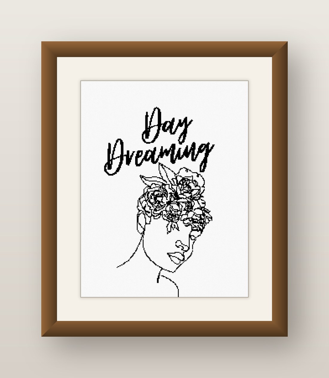 Floral Hair Cross Stitch Pattern, Minimalist Line Woman Sketch PDF