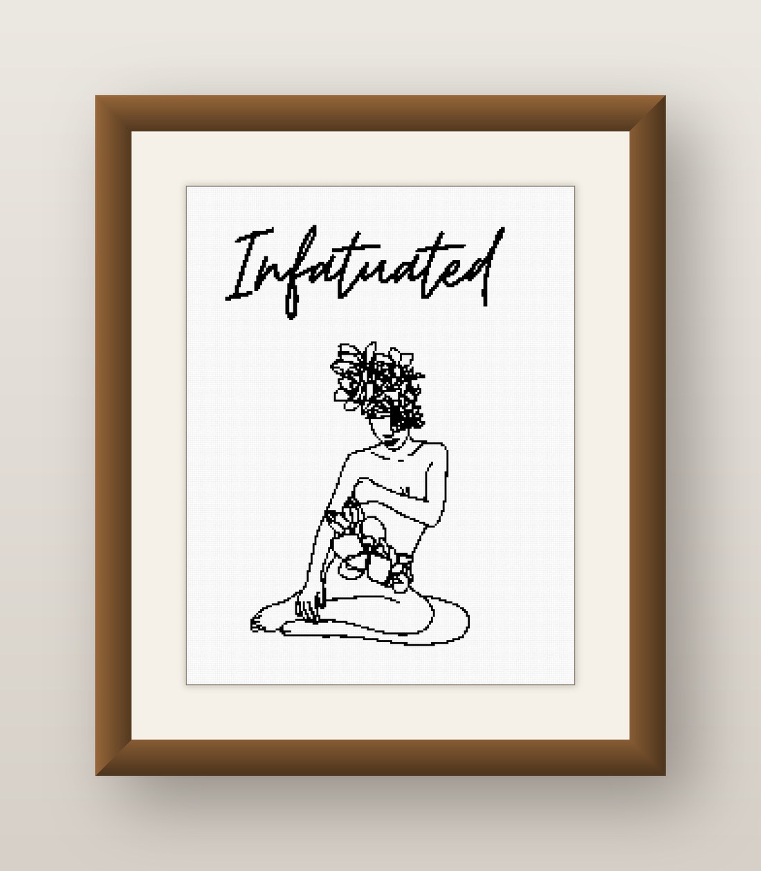 Infatuated Cross Stitch Pattern, Minimalist Floral Line Art Woman PDF