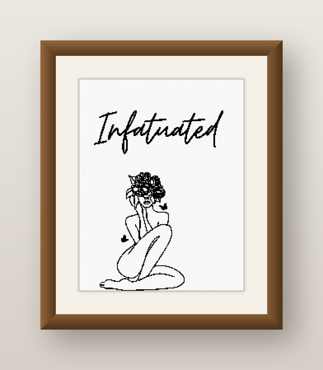 Infatuated Cross Stitch Pattern, Minimalist Floral Line Art Woman PDF