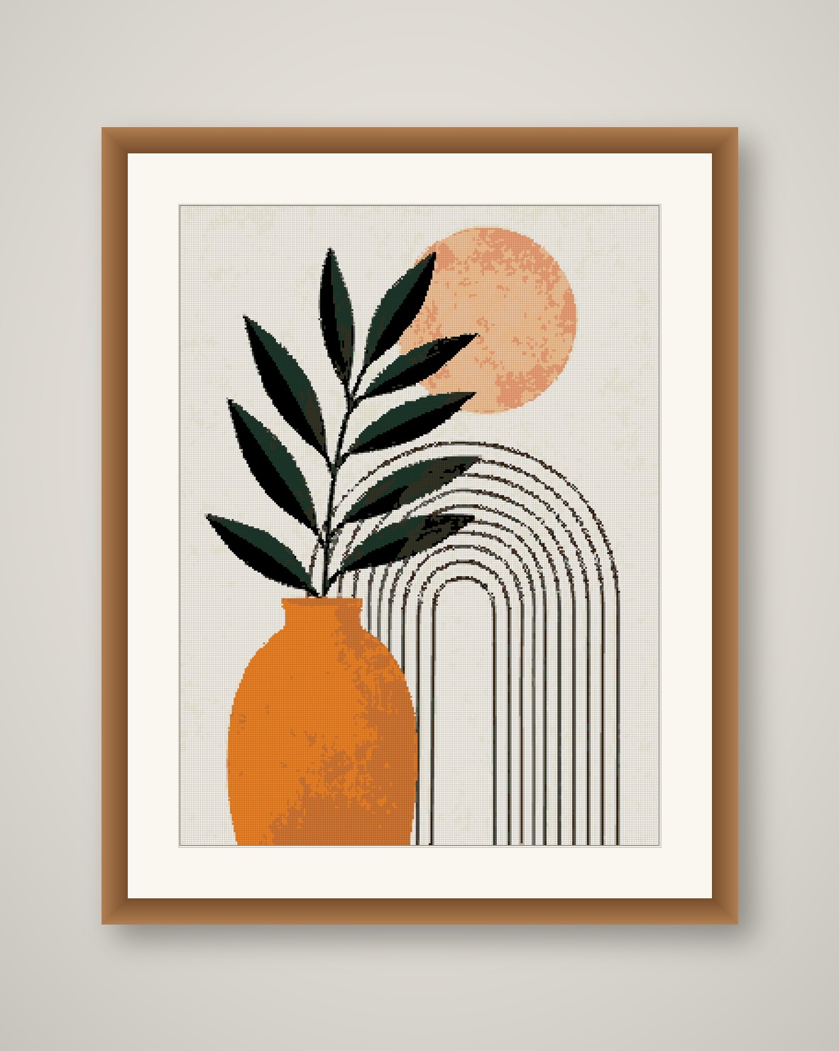 Boho Plant Cross Stitch Pattern, Mid Century Abstract Botanical PDF
