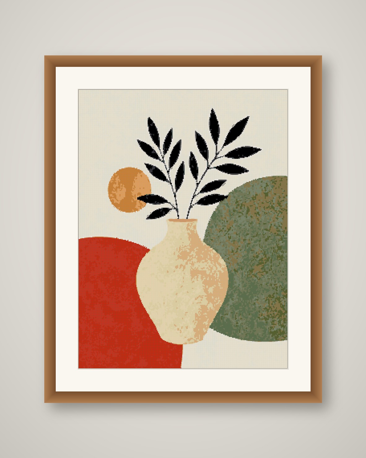 Boho Vase Cross Stitch Pattern, Mid Century Abstract Botanical PDF