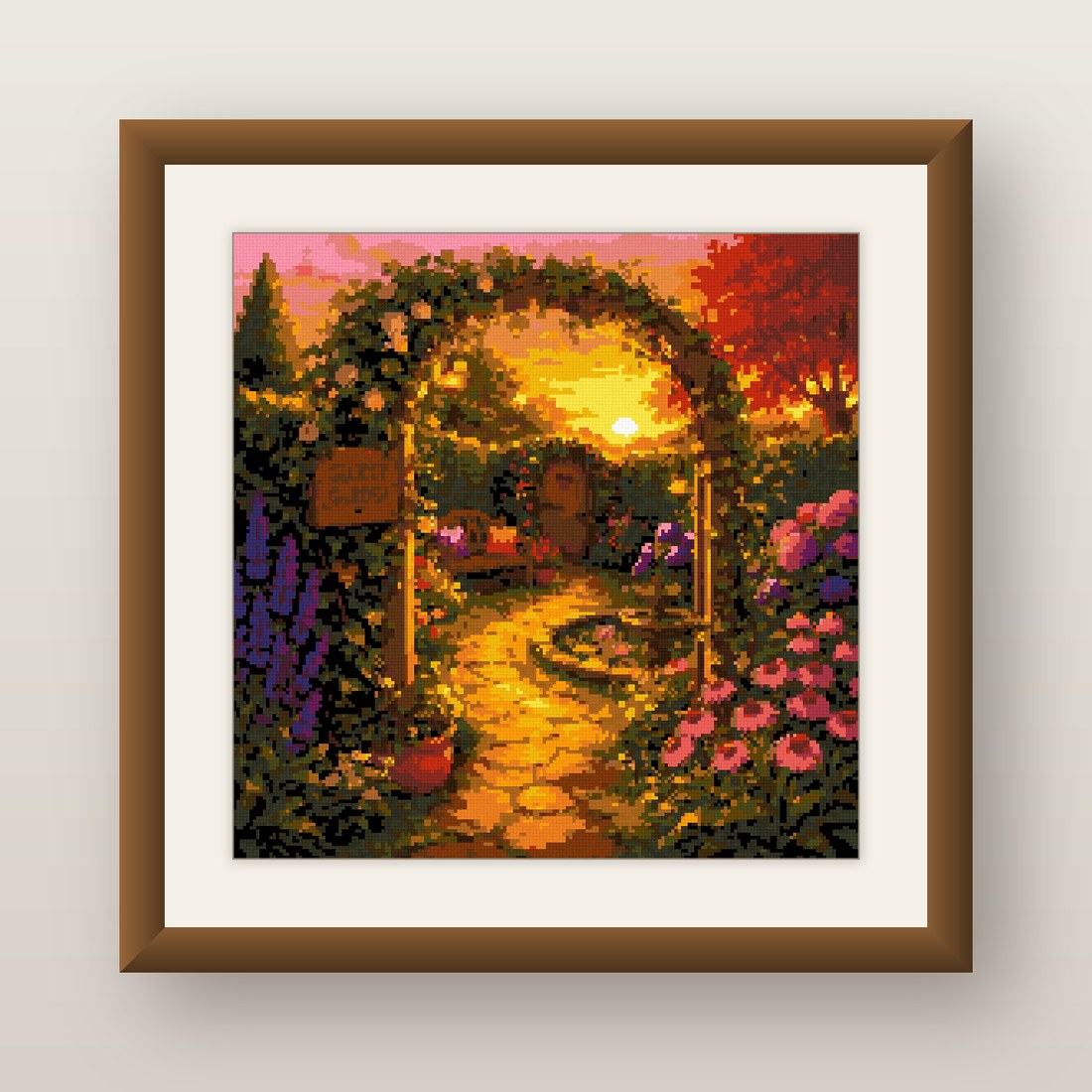 Secret Garden Cross Stitch Pattern, Rose Archway Sunset Path PDF