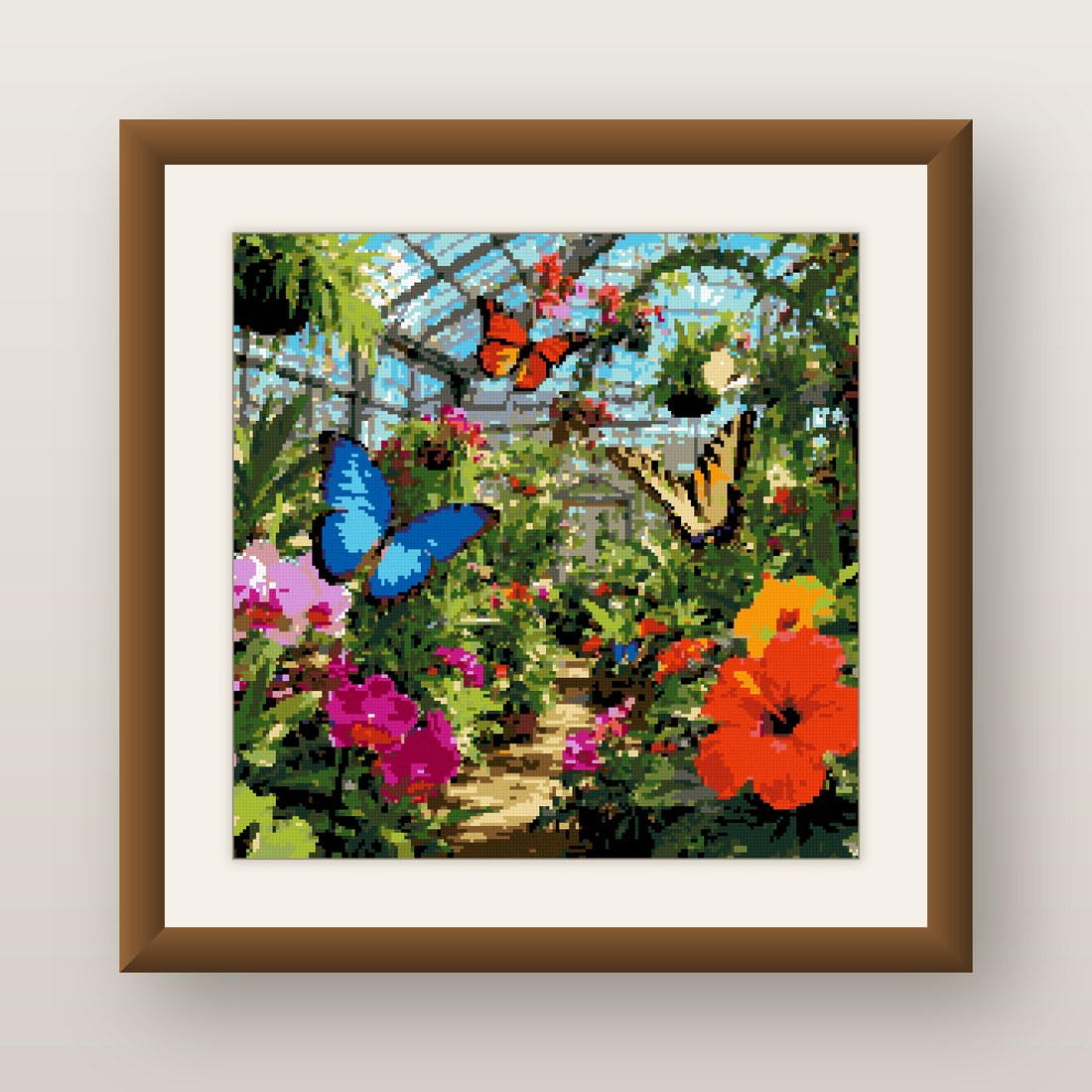 Greenhouse Garden Cross Stitch Pattern, Butterfly Morpho Flower PDF