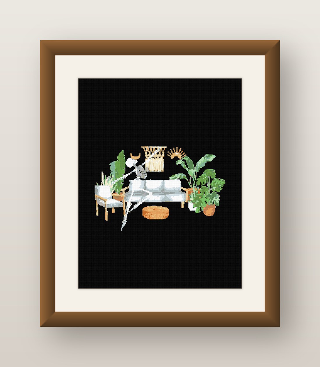 Plant Shelf Cross Stitch Pattern, Houseplant Still Life Goth PDF
