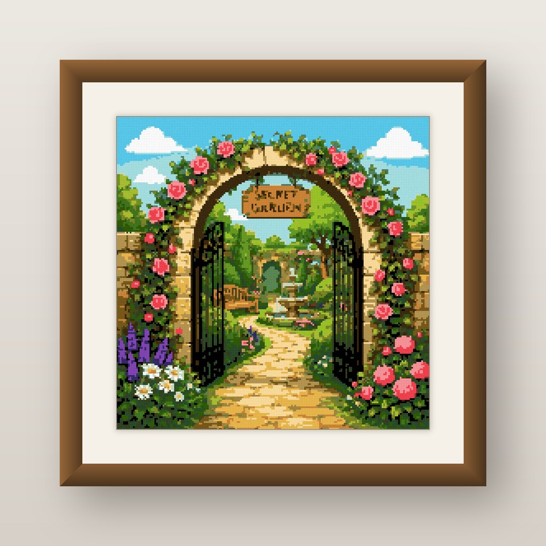 Secret Garden Cross Stitch Pattern, Rose Arch Stone Gate Path PDF
