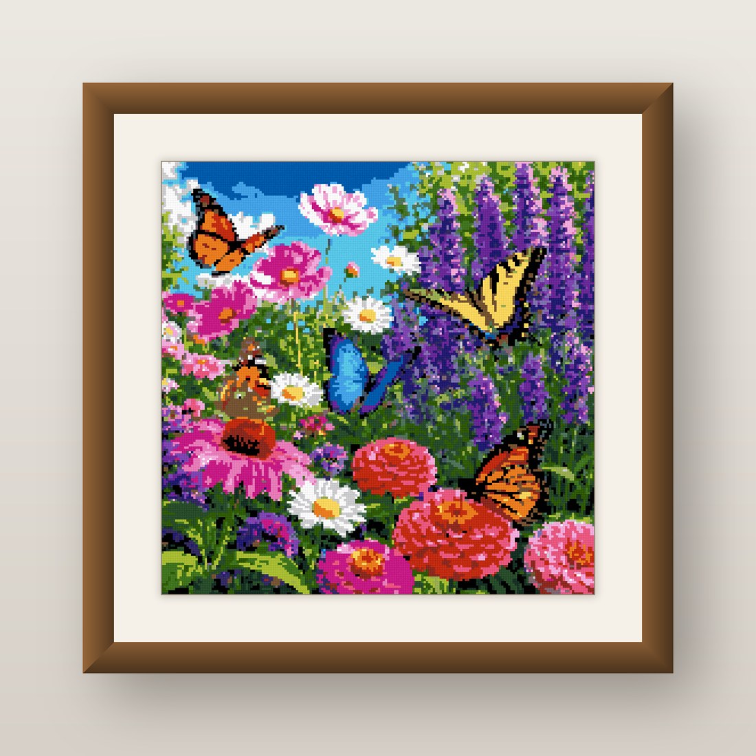 Zinnia Garden Cross Stitch Pattern, Butterfly Monarch Morpho Bloom PDF