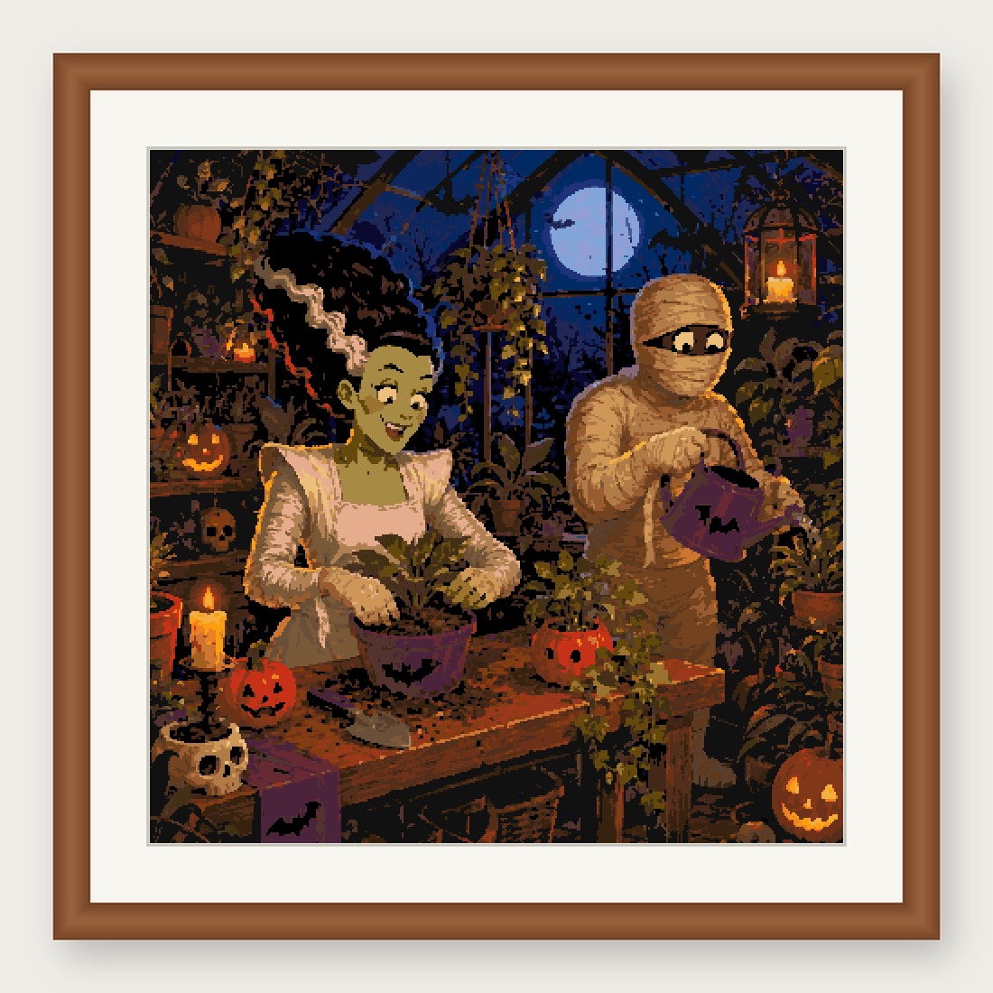 Monster Gardening Cross Stitch Pattern, Plant Lover Halloween PDF