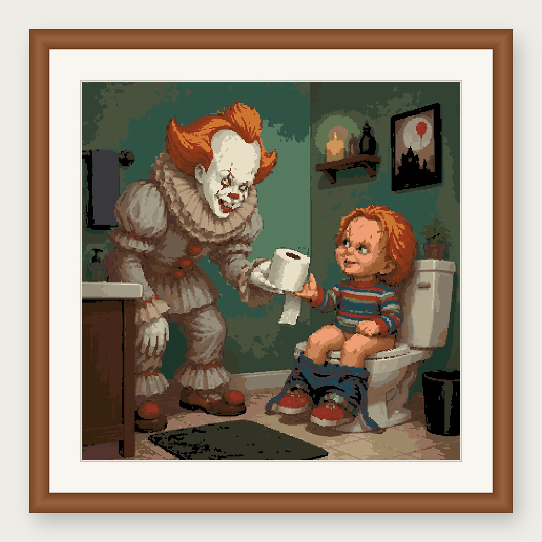 Scary Clown Cross Stitch Pattern, Funny Horror Bathroom PDF