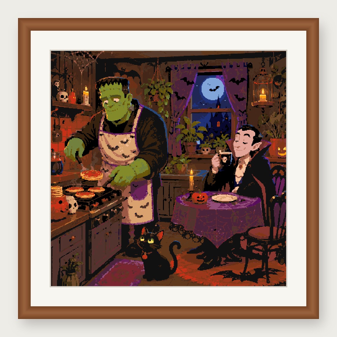 Monster Kitchen Cross Stitch Pattern, Frankenstein Cooking PDF