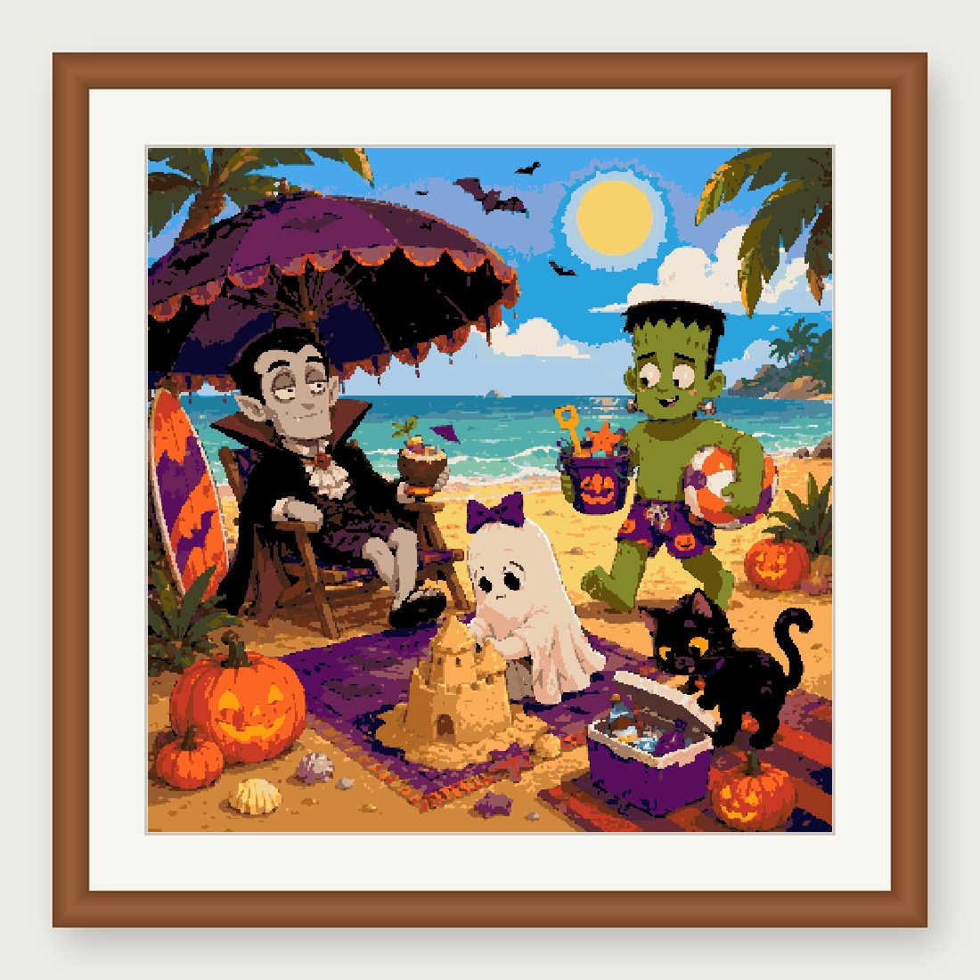 Monster Beach Cross Stitch Pattern, Summer Halloween PDF