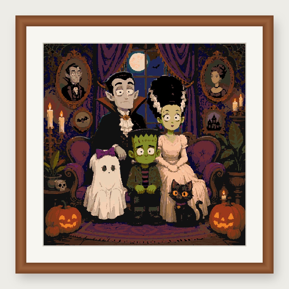 Monster Family Cross Stitch Pattern, Vampire Frankenstein PDF