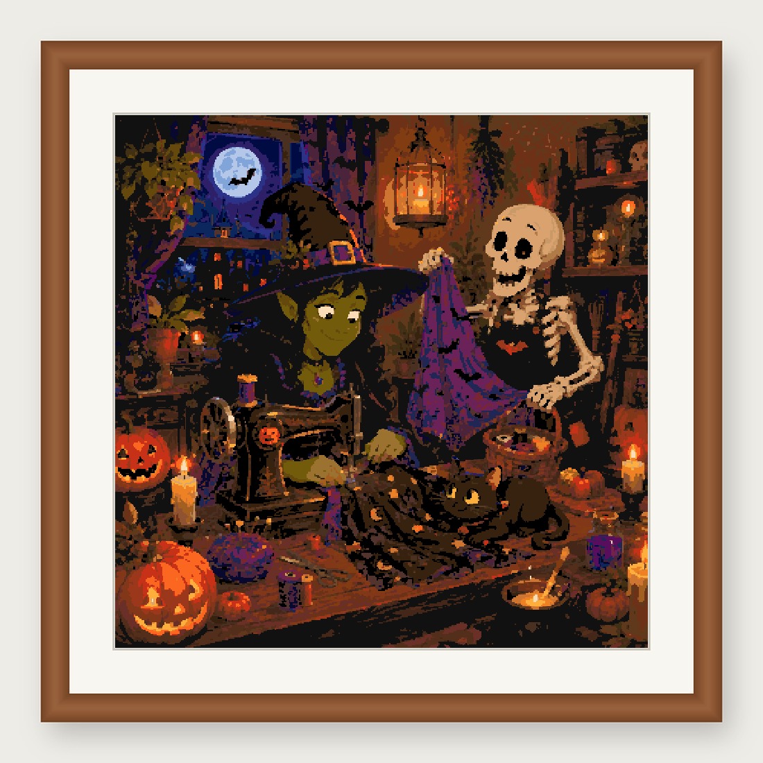 Witch Sewing Cross Stitch Pattern, Skeleton Craft Room PDF
