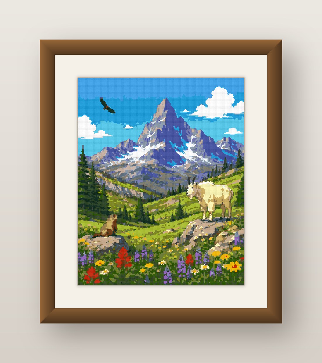 Mountain Goat Cross Stitch Pattern, Alpine Meadow Peak Wildlife PDF