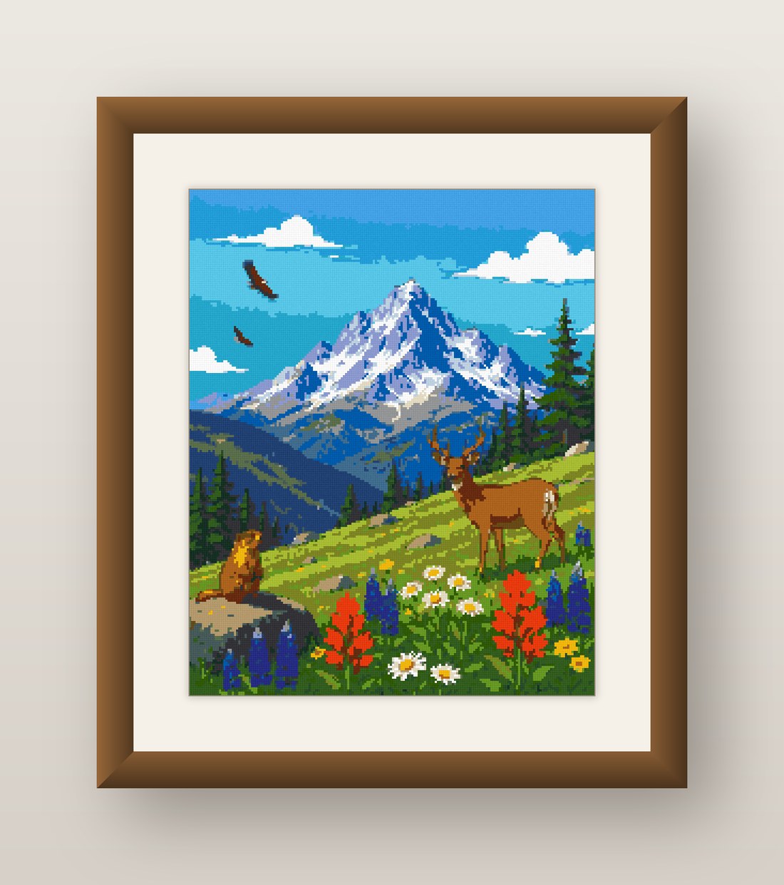 Mountain Meadow Cross Stitch Pattern, Deer Alpine Wildflower Peak PDF