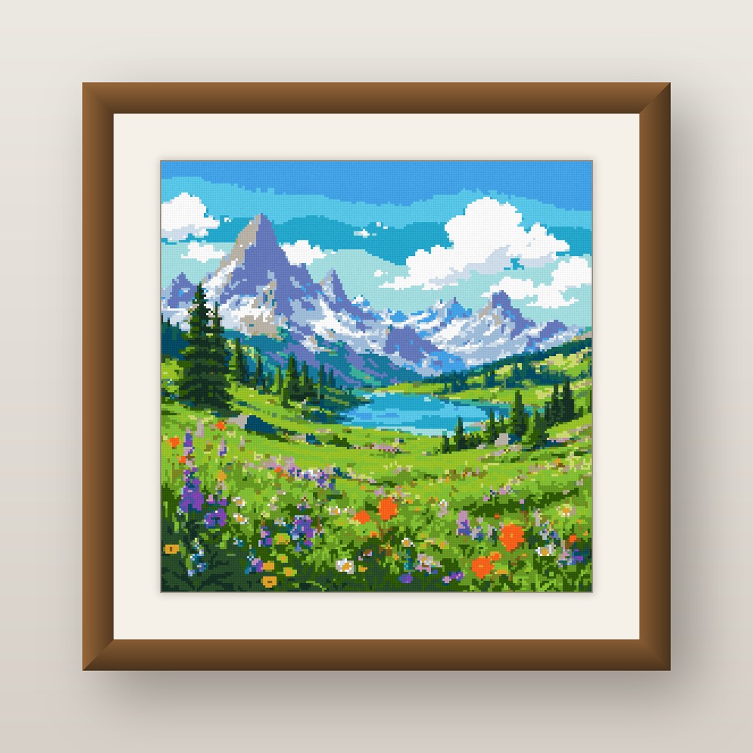 Mountain Peak Cross Stitch Pattern, Alpine Lake Wildflower Valley PDF