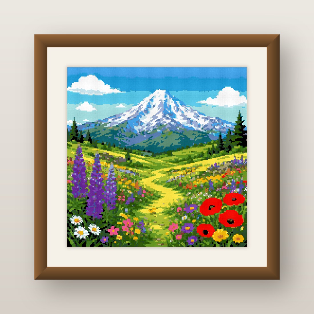 Wildflower Meadow Cross Stitch Pattern, Snowy Mountain Lupine Peak PDF