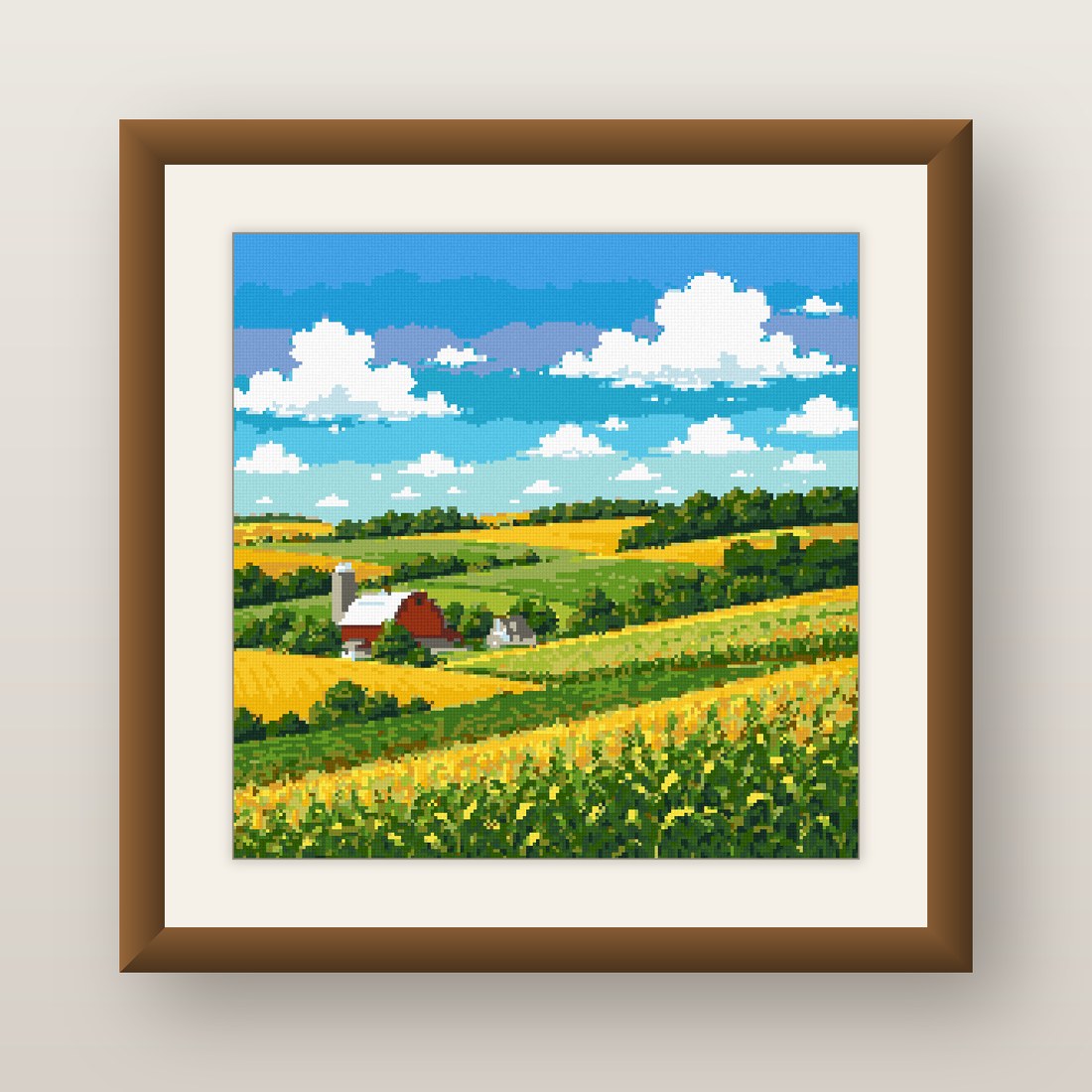 Country Valley Cross Stitch Pattern, Red Barn Farm Bison PDF