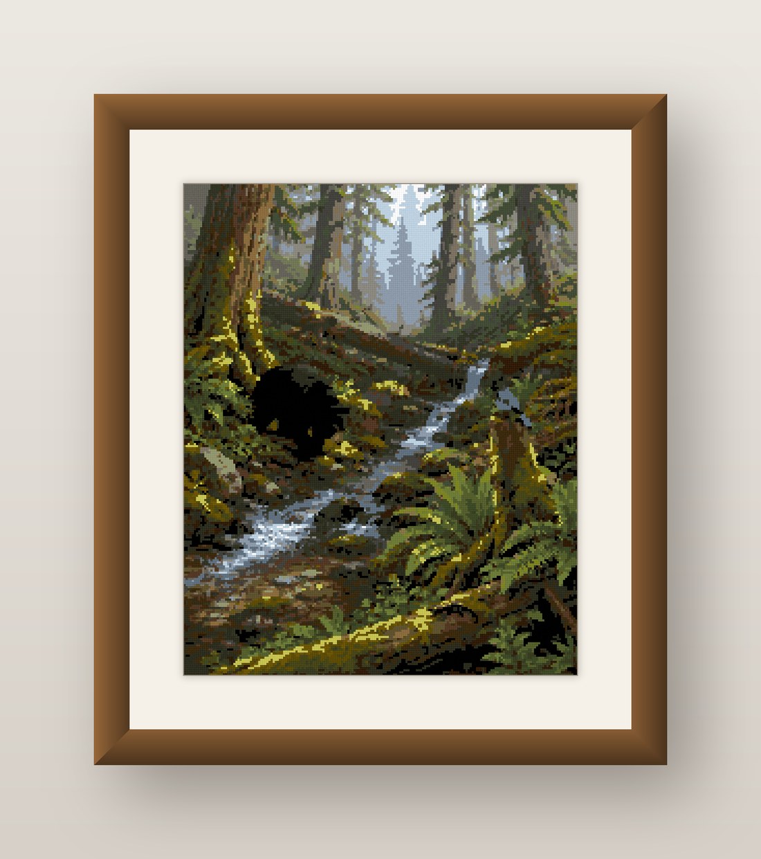 Black Bear Cross Stitch Pattern, Forest Stream Woodland Wildlife PDF