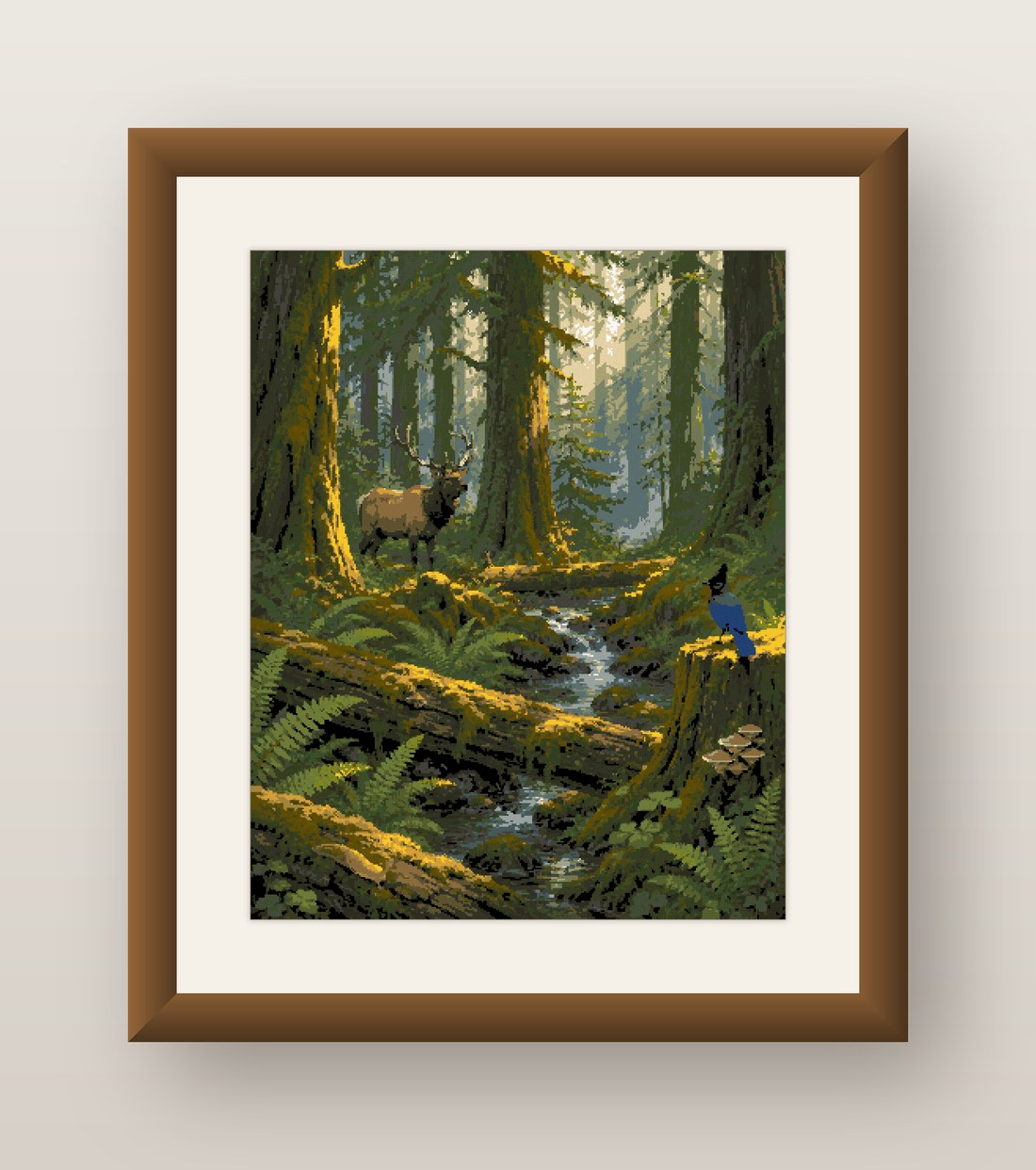 Forest Deer Cross Stitch Pattern, Misty Woodland Stream Stag PDF