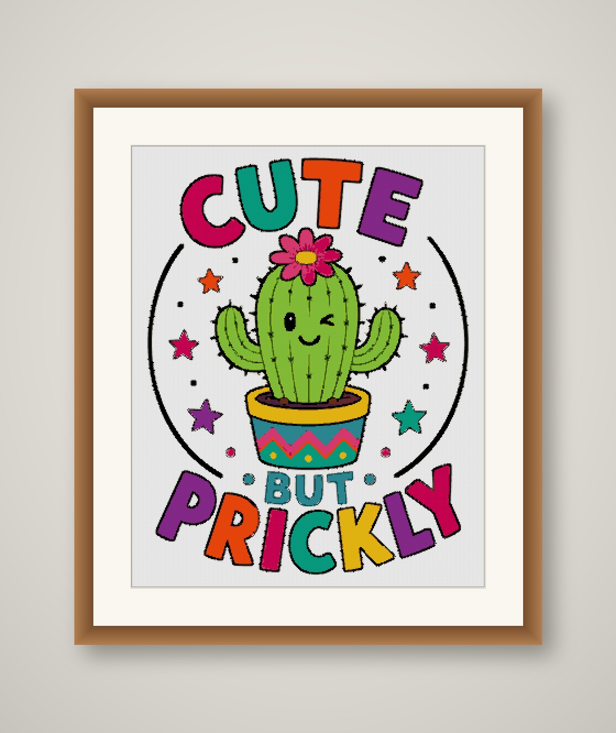 Cute But Prickly Cross Stitch Pattern, Funny Cactus Wall Art PDF