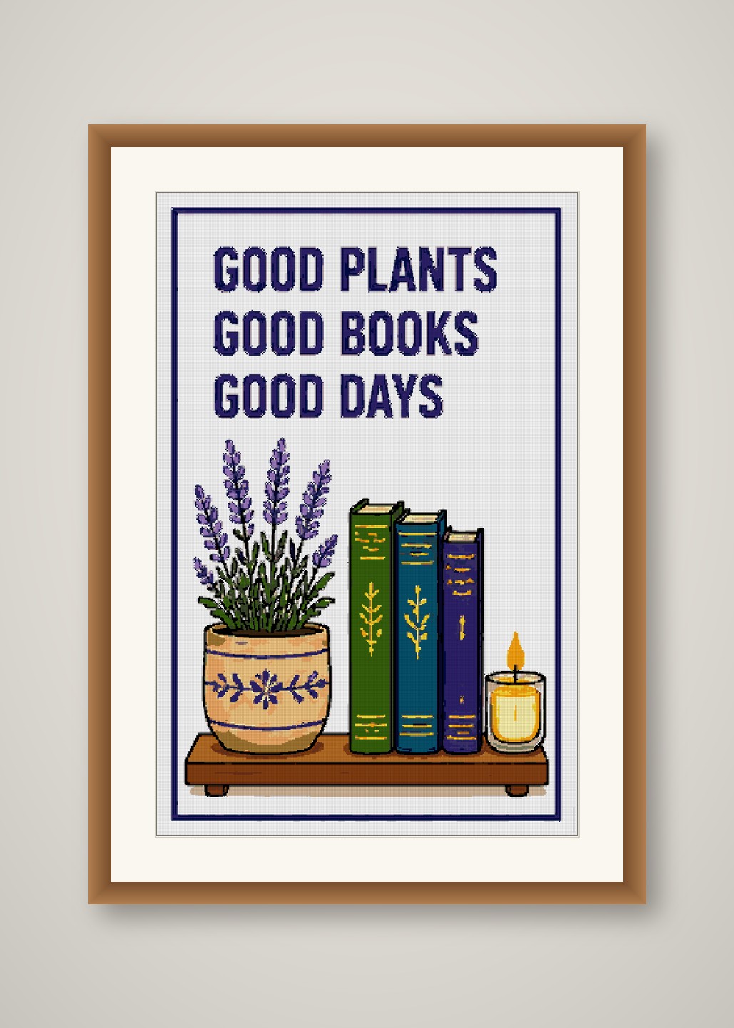 Good Plants Good Books Good Days Cross Stitch Pattern, Cozy Reader Quote PDF