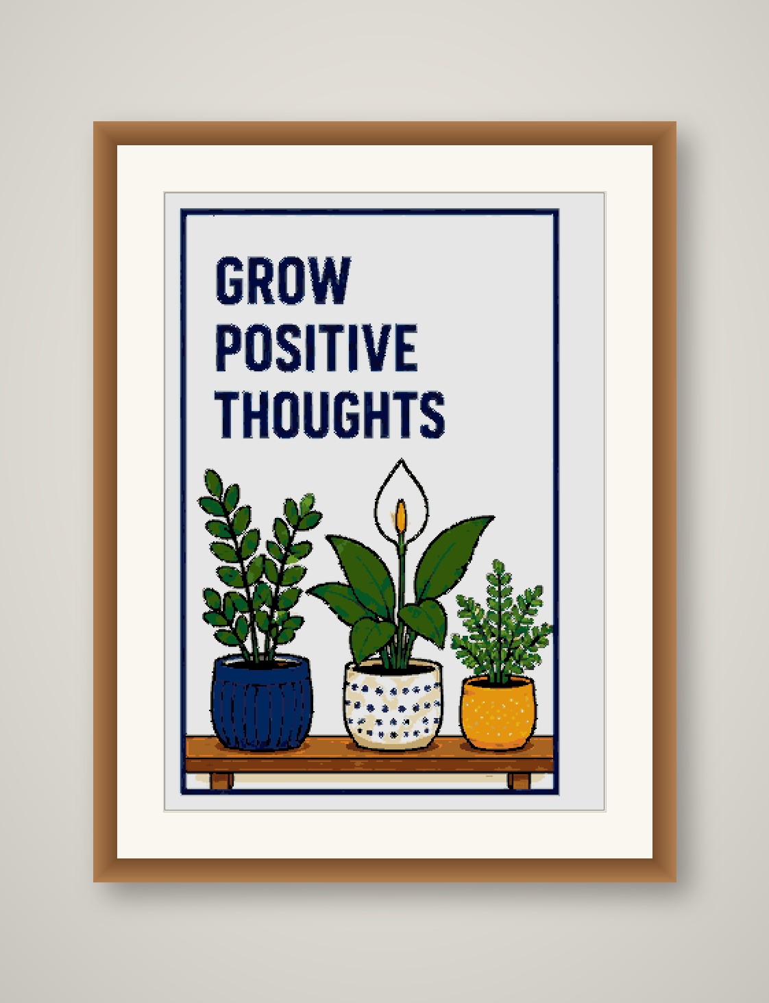 Grow Positive Thoughts Cross Stitch Pattern, Plant Quote Wall Art PDF