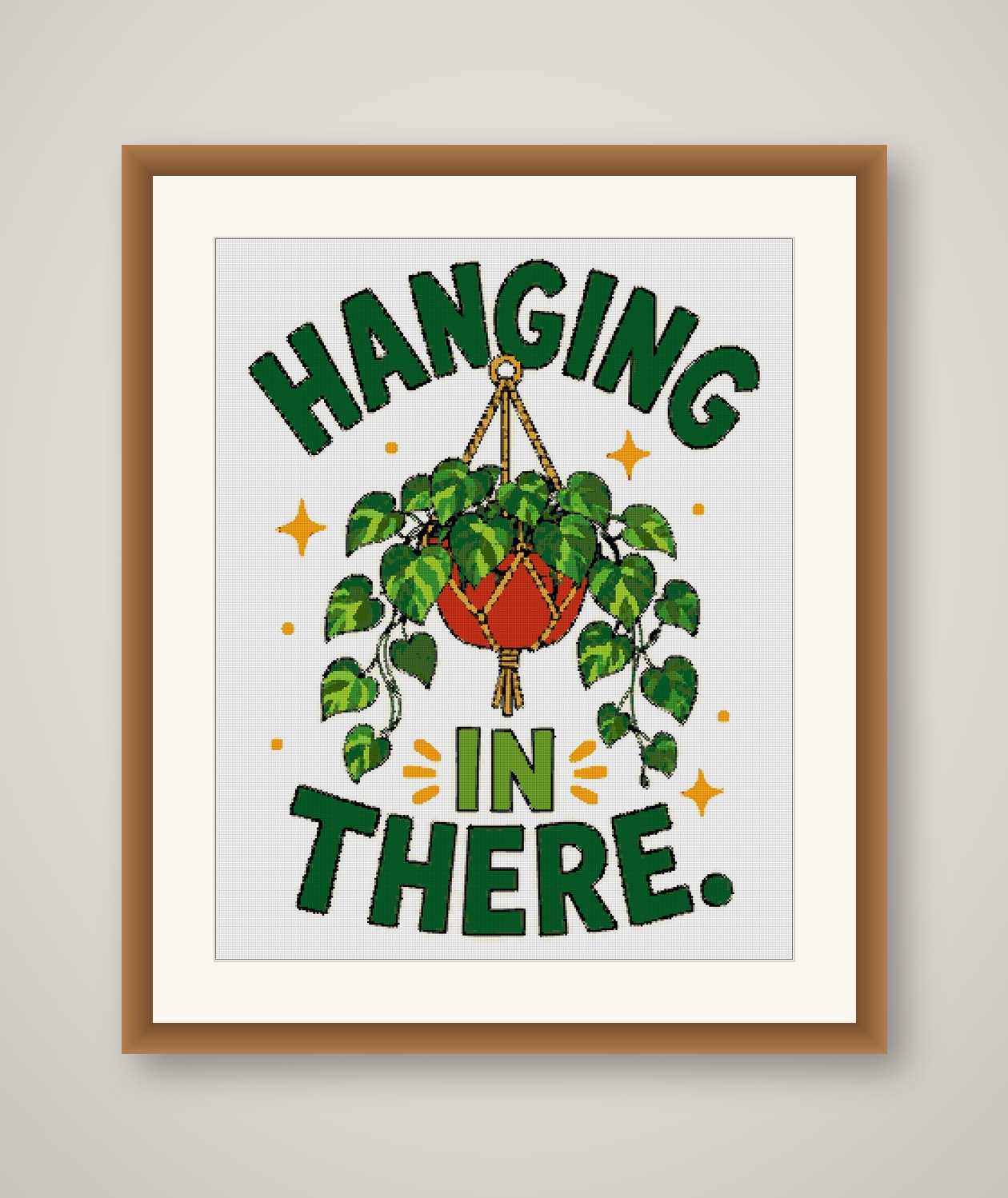Hanging In There Cross Stitch Pattern, Pothos Plant Pun Wall Art PDF