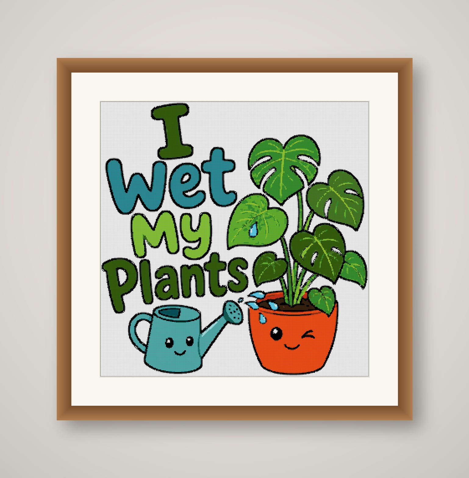 I Wet My Plants Cross Stitch Pattern, Funny Plant Pun Wall Art PDF