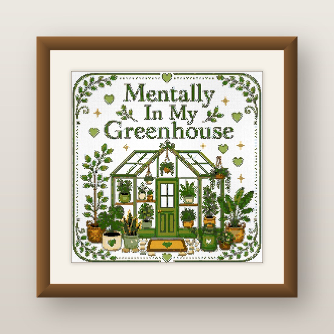 Mentally in My Greenhouse Cross Stitch Pattern, Plant Lover Quote PDF