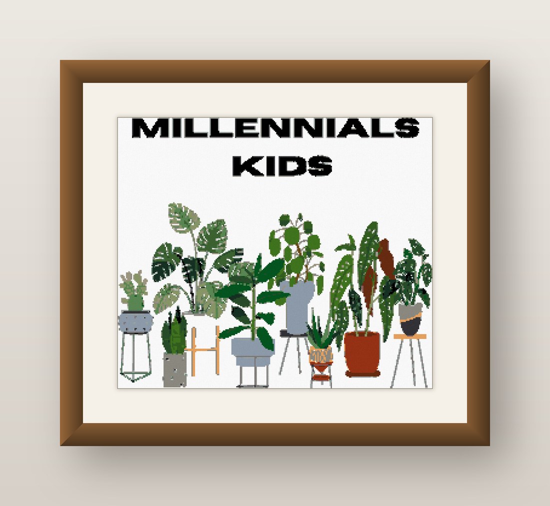 Plant Lady Cross Stitch Pattern, Millennials Kids Houseplant Pun PDF
