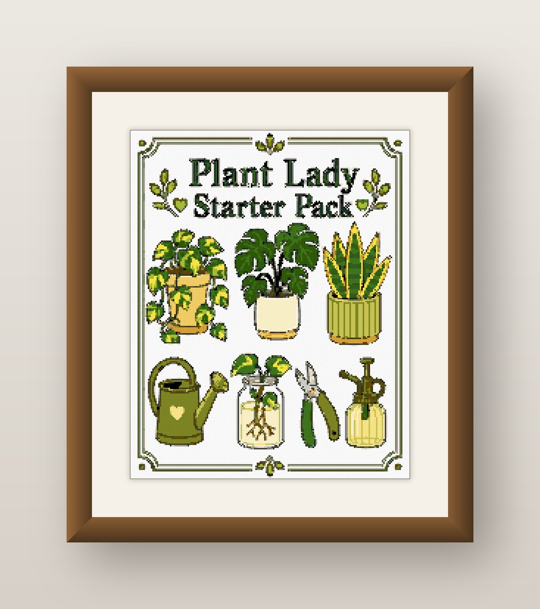 Plant Lady Cross Stitch Pattern, Houseplant Starter Pack Gardener PDF