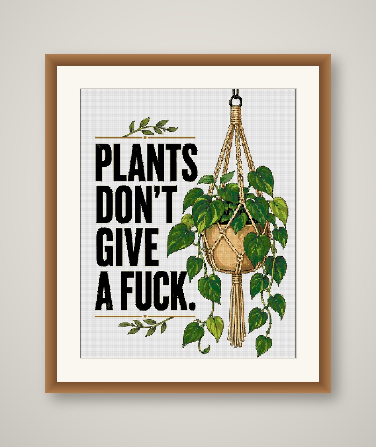 Plants Cross Stitch Pattern, Hanging Pothos Snarky Plant Pun Wall Art PDF