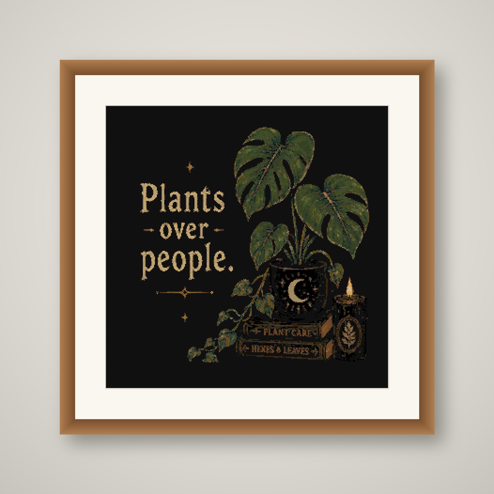 Plants Over People Cross Stitch Pattern, Dark Botanical Wall Art PDF