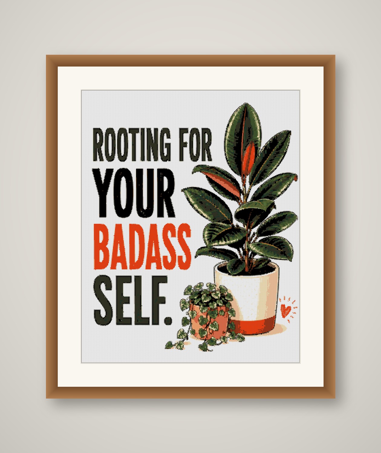 Rooting For You Cross Stitch Pattern, Rubber Plant Pun Wall Art PDF