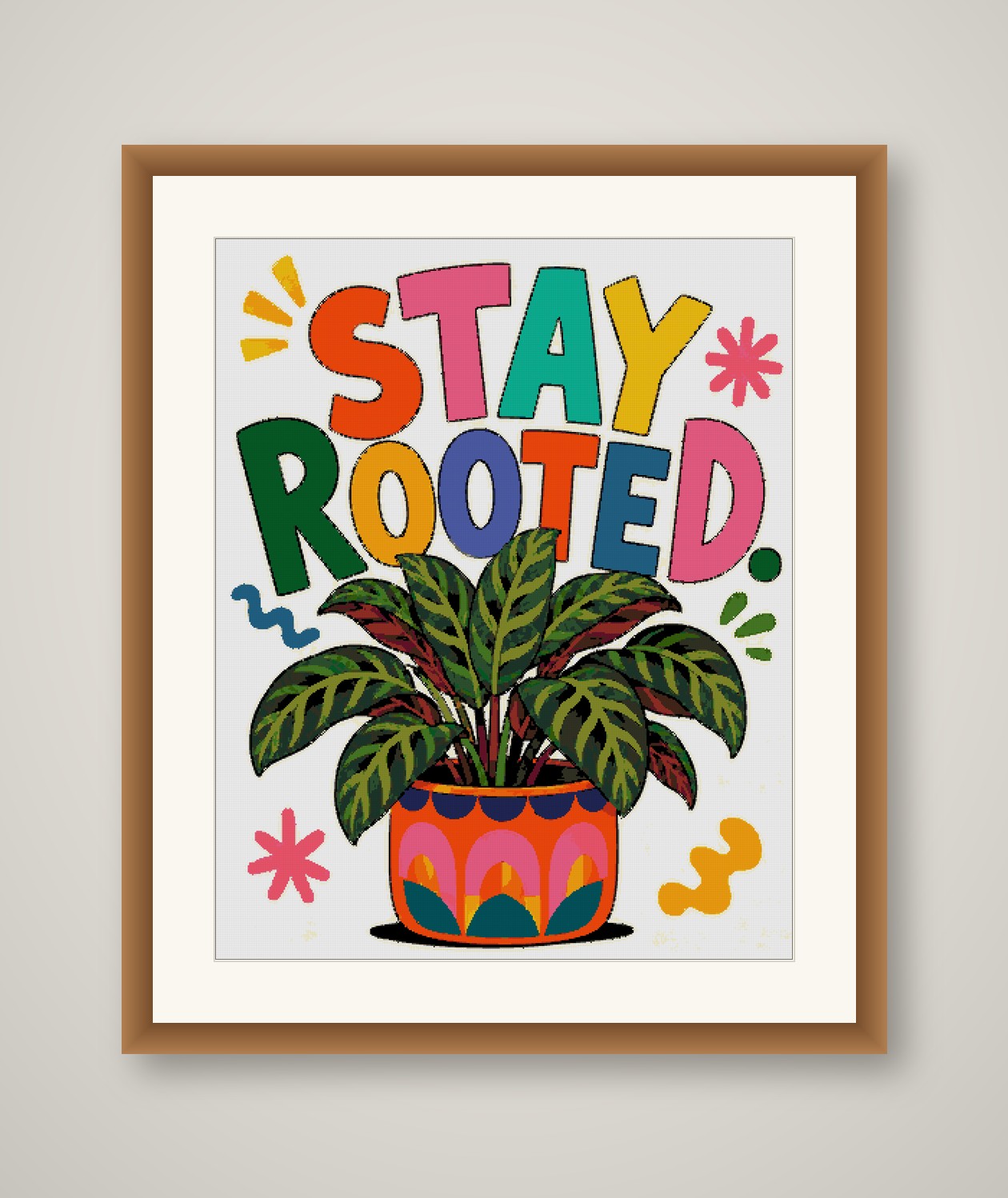 Stay Rooted Cross Stitch Pattern, Boho Plant Quote Wall Art PDF