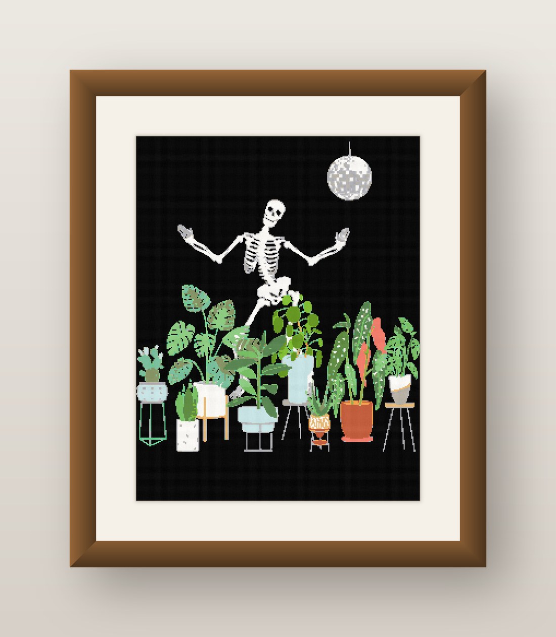 Skeleton Plants Cross Stitch Pattern, Dancing Goth Houseplant PDF