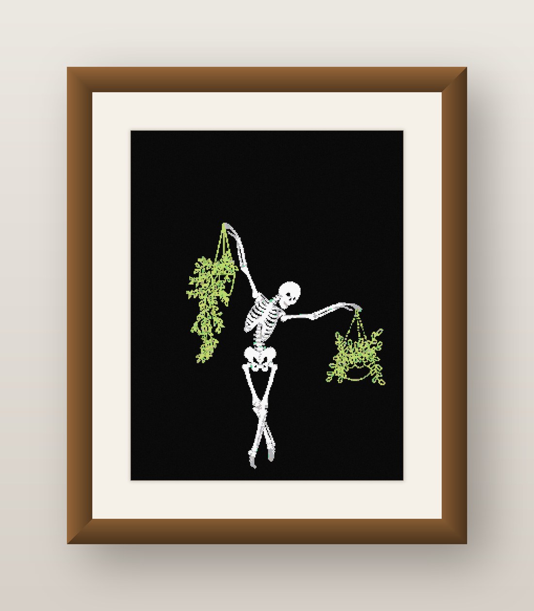 Botanical Skeleton Cross Stitch Pattern, Fern Plant Goth Nature PDF