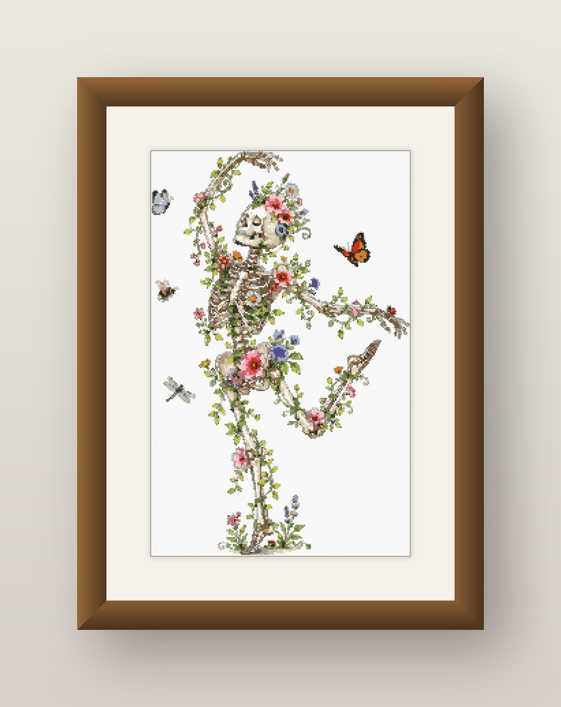Floral Skeleton Cross Stitch Pattern, Flower Vine Goth Botanical PDF