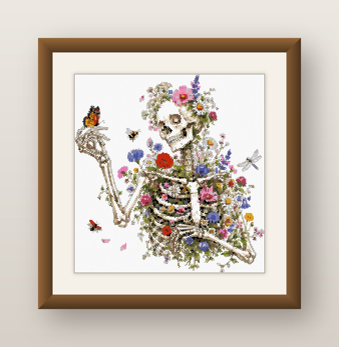 Wildflower Skeleton Cross Stitch Pattern, Floral Goth Botanical PDF