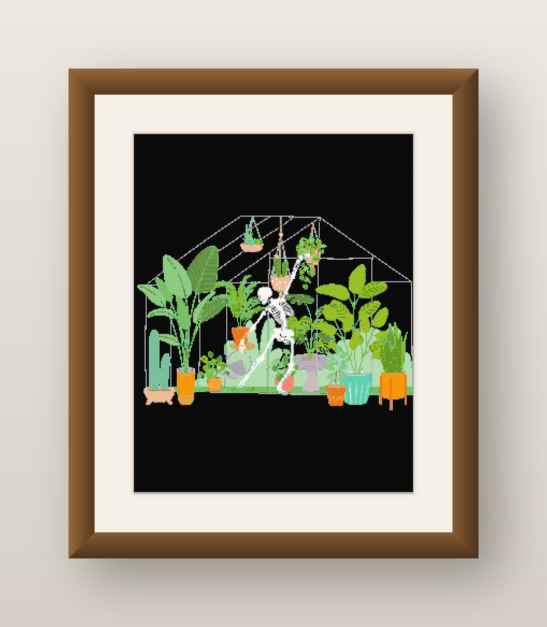 Skeleton Garden Cross Stitch Pattern, Houseplant Goth Black PDF