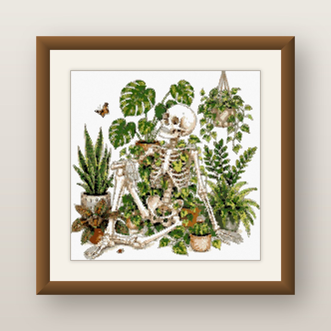 Garden Skeleton Cross Stitch Pattern, Houseplant Fern Goth Plant PDF