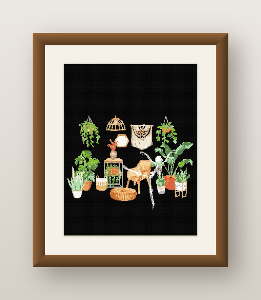 Skeleton Reading Cross Stitch Pattern, Books Plants Goth Black PDF