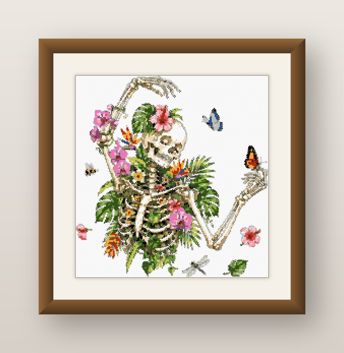 Floral Skeleton Cross Stitch Pattern, Flower Butterfly Goth Nature PDF