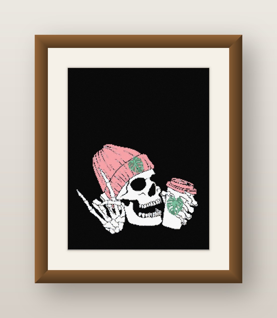 Skeleton Roses Cross Stitch Pattern, Goth Floral Black Fabric PDF