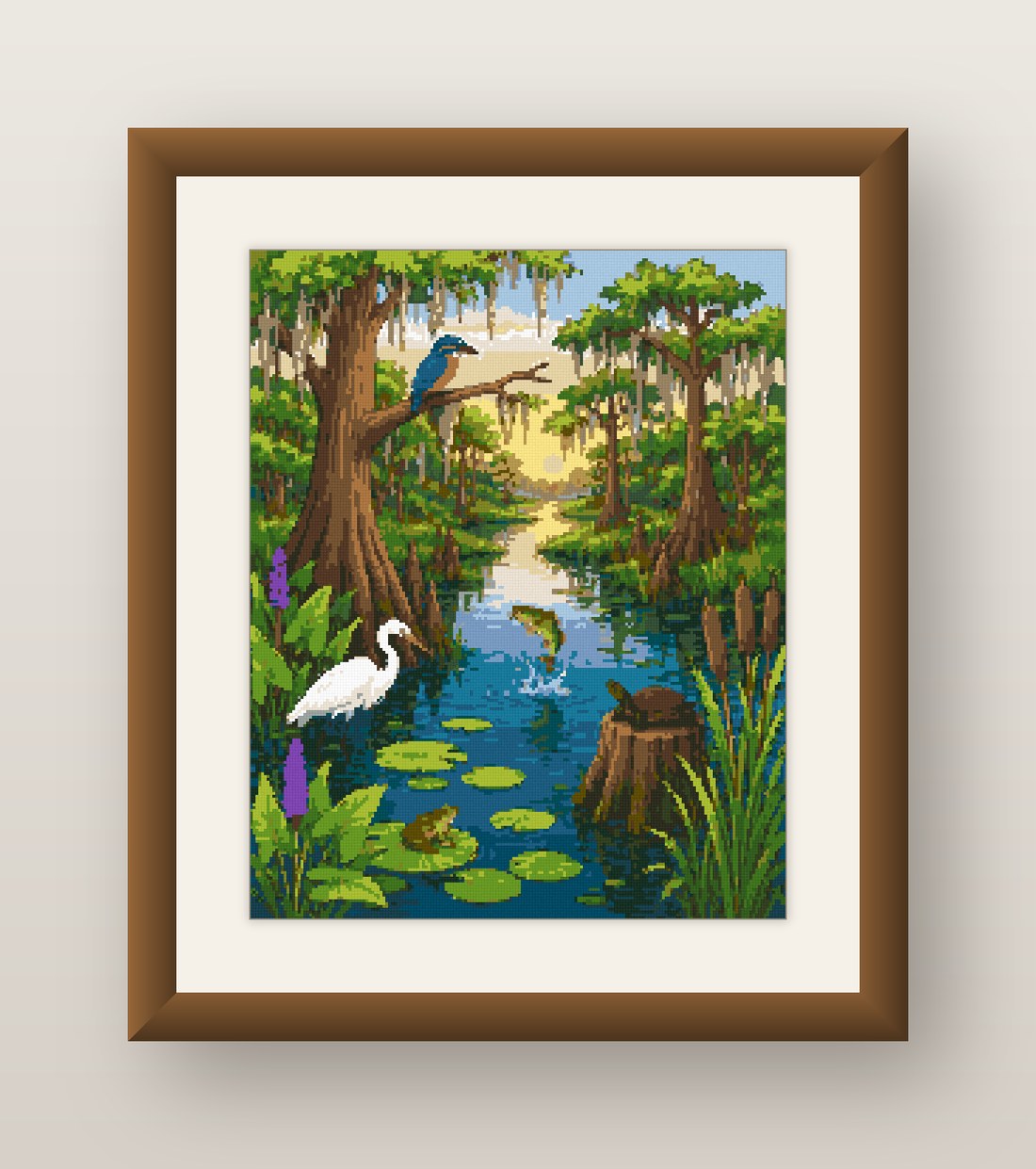 Cypress Bayou Cross Stitch Pattern, Heron Egret Swamp Wildlife PDF