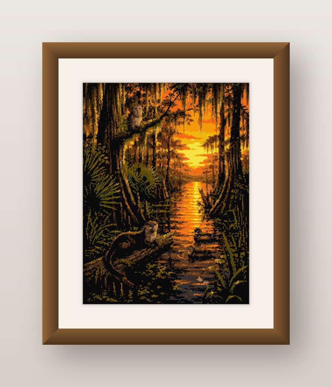 Cypress Swamp Sunset Cross Stitch Pattern, Bayou Forest Beaver PDF