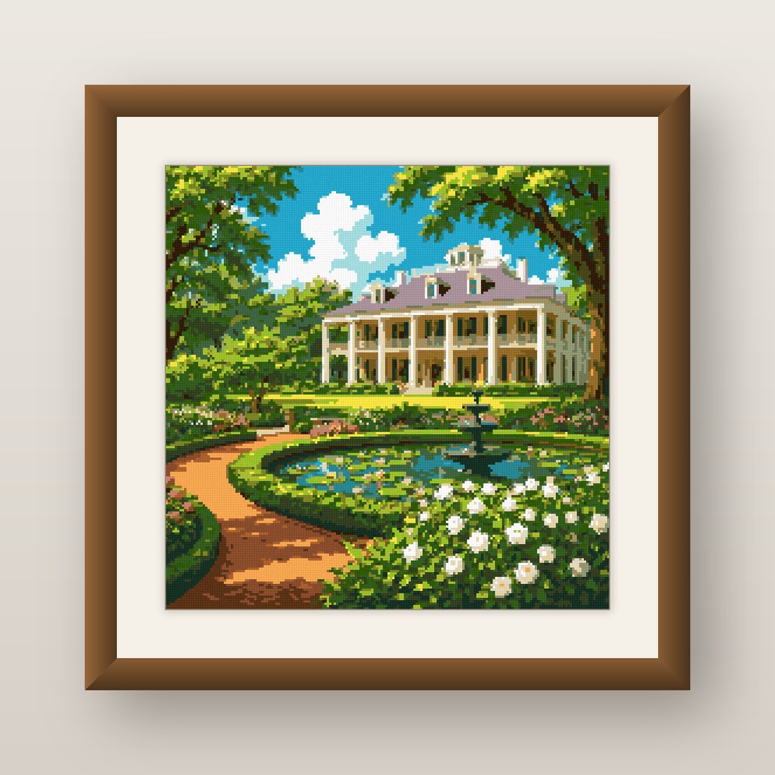 Southern Manor Cross Stitch Pattern, Antebellum Garden Fountain PDF